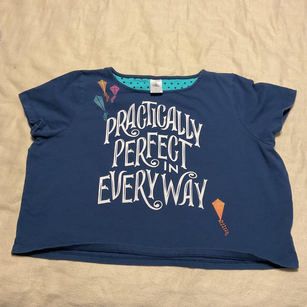 Disney Mary Poppins Shirt Womens 2XL Blue Short Sleeve Practically Perfect Tee